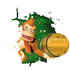 Donkey Kong throws a barrel through the broken Z icon.